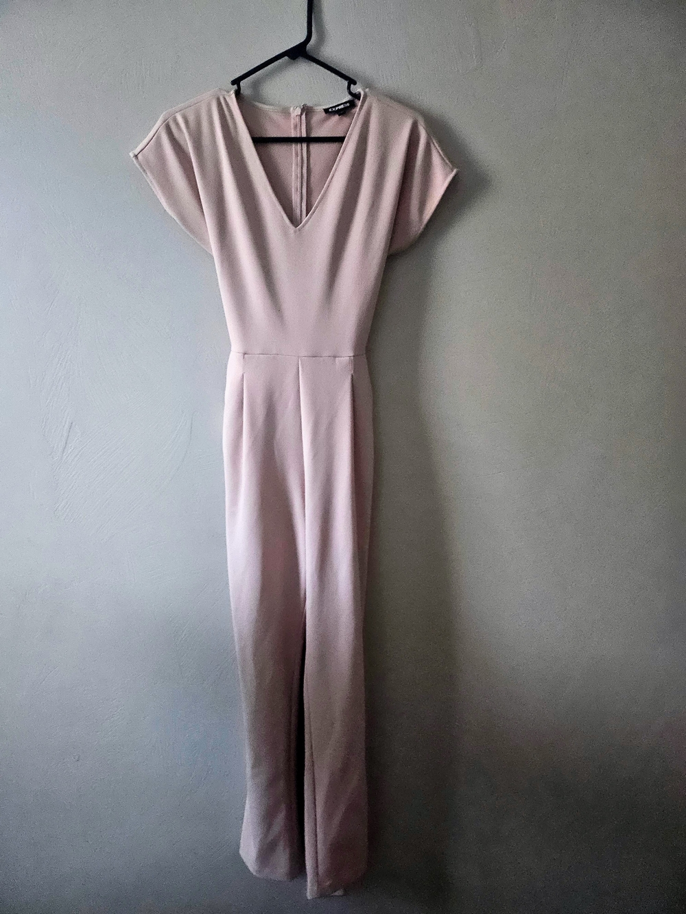 Express Blush Pink V-Neck Wide-Leg Jumpsuit